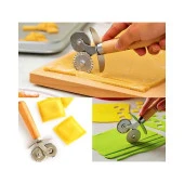 Çift Başlı Ahşap Saplı Pizza Kesici Paslanmaz Çelik Lüx Metal Hamur Kesici Hamur Pizza Kesici thumbnail 1