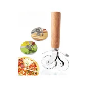 Çift Başlı Ahşap Saplı Pizza Kesici Paslanmaz Çelik Lüx Metal Hamur Kesici Hamur Pizza Kesici thumbnail 2