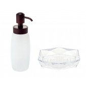 ZBOSP-C408 BUZ DESENLİ CAM SIVI SABUNLUK VE AKRİLİK SABUNLUK 2 Lİ BANYO SETİ - 2