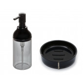 ZBOSP-C410 FÜME SİYAH AKRİLİK SIVI SABUNLUK VE SİYAH TAŞLI SABUNLUK 2 Lİ BANYO SETİ thumbnail 2