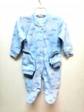 Hayal Sepeti Organik 100 Pamuk 0-3 Aylık Yeni Doğan Bebek Tulumu Mavi bulutlu 0068 - 1