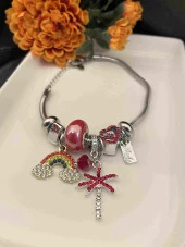 Aksesuar Çarşısı Kırmızı Palmiye Ve Gokkuşağı Charm Bileklik - 1