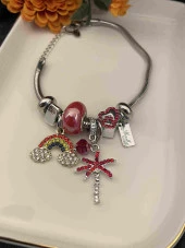 Aksesuar Çarşısı Kırmızı Palmiye Ve Gokkuşağı Charm Bileklik - 2