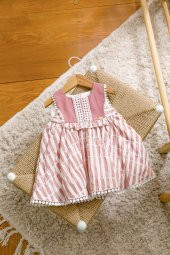 Yaka Detaylı Çizgili Soft Bayramlık Kız Elbise 13642 thumbnail 1