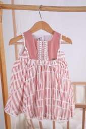 Yaka Detaylı Çizgili Soft Bayramlık Kız Elbise 13642 thumbnail 5