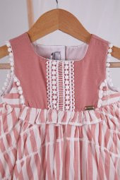 Yaka Detaylı Çizgili Soft Bayramlık Kız Elbise 13642 thumbnail 6