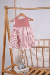 Yaka Detaylı Çizgili Soft Bayramlık Kız Elbise 13642 thumbnail 7