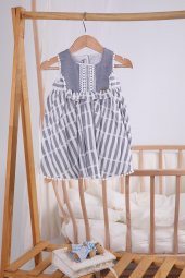 Yaka Detaylı Çizgili Soft Bayramlık Kız Elbise 13642 thumbnail 8