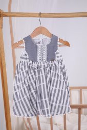 Yaka Detaylı Çizgili Soft Bayramlık Kız Elbise 13642 thumbnail 9