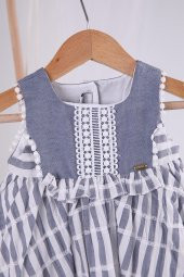 Yaka Detaylı Çizgili Soft Bayramlık Kız Elbise 13642 thumbnail 10