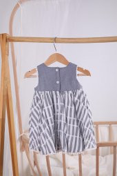 Yaka Detaylı Çizgili Soft Bayramlık Kız Elbise 13642 thumbnail 11