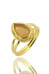 Güneş Taşı Serisi Sarma Damla Kesim Siyah Renkli Oniks 22 Ayar Altın Kaplama Kadın Üçlü Set 925 Ayar Gümüş Zincirli - 2