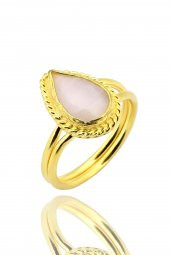 Güneş Taşı Serisi Sarma Damla Kesim Beyaz Renkli Oniks 22 Ayar Altın Kaplama Kadın Üçlü Set 925 Ayar Gümüş Zincirli - 2