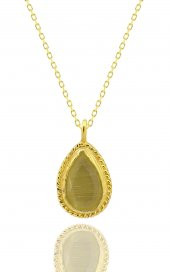 Güneş Taşı Serisi Sarma Damla Kesim Renkli Oniks 22 Ayar Altın Kaplama Kadın Üçlü Set 925 Ayar Gümüş Zincirli - 3