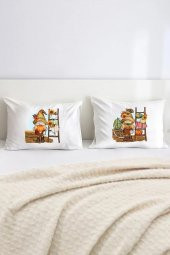 Sonbahar Gnomes Pumpkin Fall Pamuklu Çift Kişilik 50x70 cm Yastık Kılıfı Seti - 1