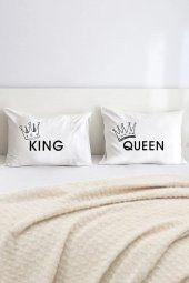 King Ve Queen Pamuklu Çift Kişilik 50x70 cm Yastık Kılıfı Seti - 1