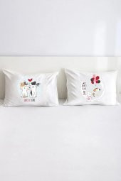 Sevimli Kediler Pamuklu Çift Kişilik 50x70 cm Yastık Kılıfı Seti - 1