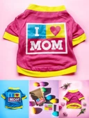 Annelere Hediye, Hediye Paketli, I Love Mom Pink, Oval Yaka Tişört Kedi Kıyafeti,Elbisesi Anneler Günü, Anne thumbnail 3