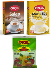 Orçel MuzluSüt 200gr. + Orçel Kivi 300gr. + Orçel Salep 200gr. Aromalı İçecek Tozu Oralet Çay - 1