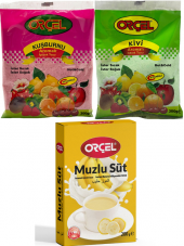 Orçel MuzluSüt 200gr. + Orçel Kivi 300gr. + Orçel Kuşburnu 300gr. Aromalı İçecek Tozu Oralet Çay - 1