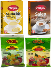 Orçel Salep 200gr. + Muzlu Süt 200gr. + Kivi 300gr. + Limon 300gr. Aromalı İçecek Tozu Oralet Çay - 1