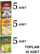 Orçel 5 Muzlu Süt + 5 Salep + 5 Nane Limon Aromalı İçecek Tozu Oralet Çay 15x200gr. - 1