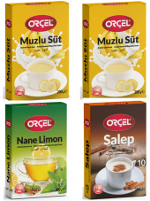 Orçel 2 Muzlu Süt + 1 Salep + 1 Nane Limon Aromalı İçecek Tozu Oralet Çay 4x200gr. - 1