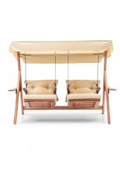 Swing İkiz Kule İki Kişilik Ahşap Dış Mekan Bahçe Balkon Ve Teras Salıncağı Krem - 2