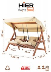 Swing İkiz Kule İki Kişilik Ahşap Dış Mekan Bahçe Balkon Ve Teras Salıncağı Krem - 9