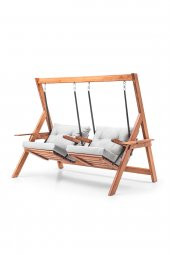 Swing İkiz Kule İki Kişilik Ahşap Dış Mekan Bahçe Balkon Ve Teras Salıncağı Gri - 5