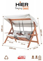 Swing İkiz Kule İki Kişilik Ahşap Dış Mekan Bahçe Balkon Ve Teras Salıncağı Gri - 10