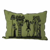 Yeşil Keten Kumaş Figür Motifli Kırlent 2 Adet - 1