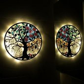 Veraart Epoksili Dört Mevsim Hayat Ağacı Figürlü Duvar Dekorlu Gece Lambası 40 cm - 4