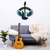 Veraart Epoksili Kişiselleştirilebilir Kanatlı Gitar Figürlü Duvar Dekorlu Gece Lambası Mavi Yeşil 60x55 cm - 4