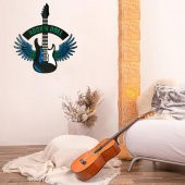 Veraart Epoksili Kişiselleştirilebilir Kanatlı Gitar Figürlü Duvar Dekorlu Gece Lambası Mavi Yeşil 60x55 cm - 6