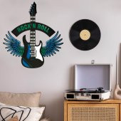 Veraart Epoksili Kişiselleştirilebilir Kanatlı Gitar Figürlü Duvar Dekorlu Gece Lambası Mavi Yeşil 80x73 cm - 3