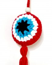 Nazar Boncuğu Desenli Püsküllü Kırmızı Araba Süsü - 3