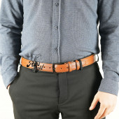 Parscraft Hakiki Deri Dikişli Taba Erkek Kemer 35 cm Klasik Kumaş Pantolon Kemeri - 3