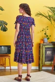 Ön Yırtmaçlı Çiçek Desenli Bohem Elbise - 5