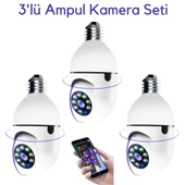 3 Lü Kamera Seti Wifi 360 Derece Panoramik Ampul Kamera Güvenlik Kamerası Gece Görüşlü Sesli - 1