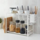 Bambu Tezgah Üstü Düzenleyici,MeridyenDukkan Beyaz, 40x21 cm Mutfak Organizatörü - 6