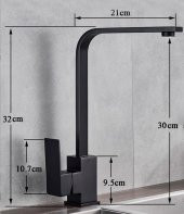 Venita Siyah Mutfak Bataryası Sıcak Soğuk Çift Su Girişli Kare Mutfak Bataryası Soft - 4