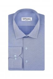 Dar Kalıp Armür Desenli Mavi Erkek Gömlek thumbnail 1