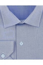 Dar Kalıp Armür Desenli Mavi Erkek Gömlek thumbnail 2