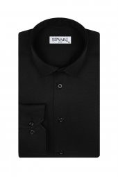 Dar Kalıp Armür Desenli Mavi Erkek Gömlek thumbnail 3