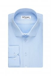 Dar Kalıp Armür Desenli Mavi Erkek Gömlek thumbnail 5