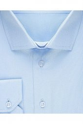 Dar Kalıp Armür Desenli Mavi Erkek Gömlek thumbnail 6