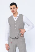 Erkek Slim Fit Çizgili Düğmeli Cepli Bürümcük Kumaş Klasik Yelek - 1