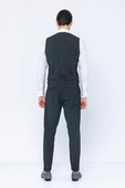 Erkek Slim Fit Çizgili Düğmeli Cepli Bürümcük Kumaş Klasik Yelek - 7