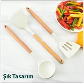 Coofbe 11 Parça Saklama Kutulu Yanmaz Yapışmaz Slikon Uçlu Ahşap Kepçe Seti Mutfak Seti Spatula Maşa Fırça Seti thumbnail 10